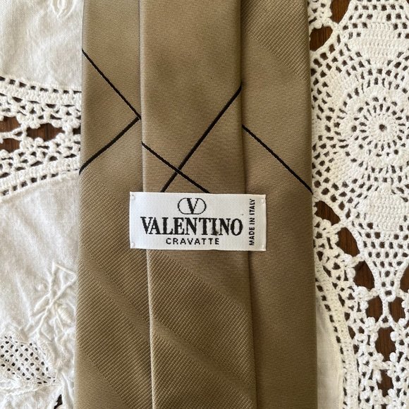 Valentino Cravatte silk tie tan & black rare - Picture 8 of 12